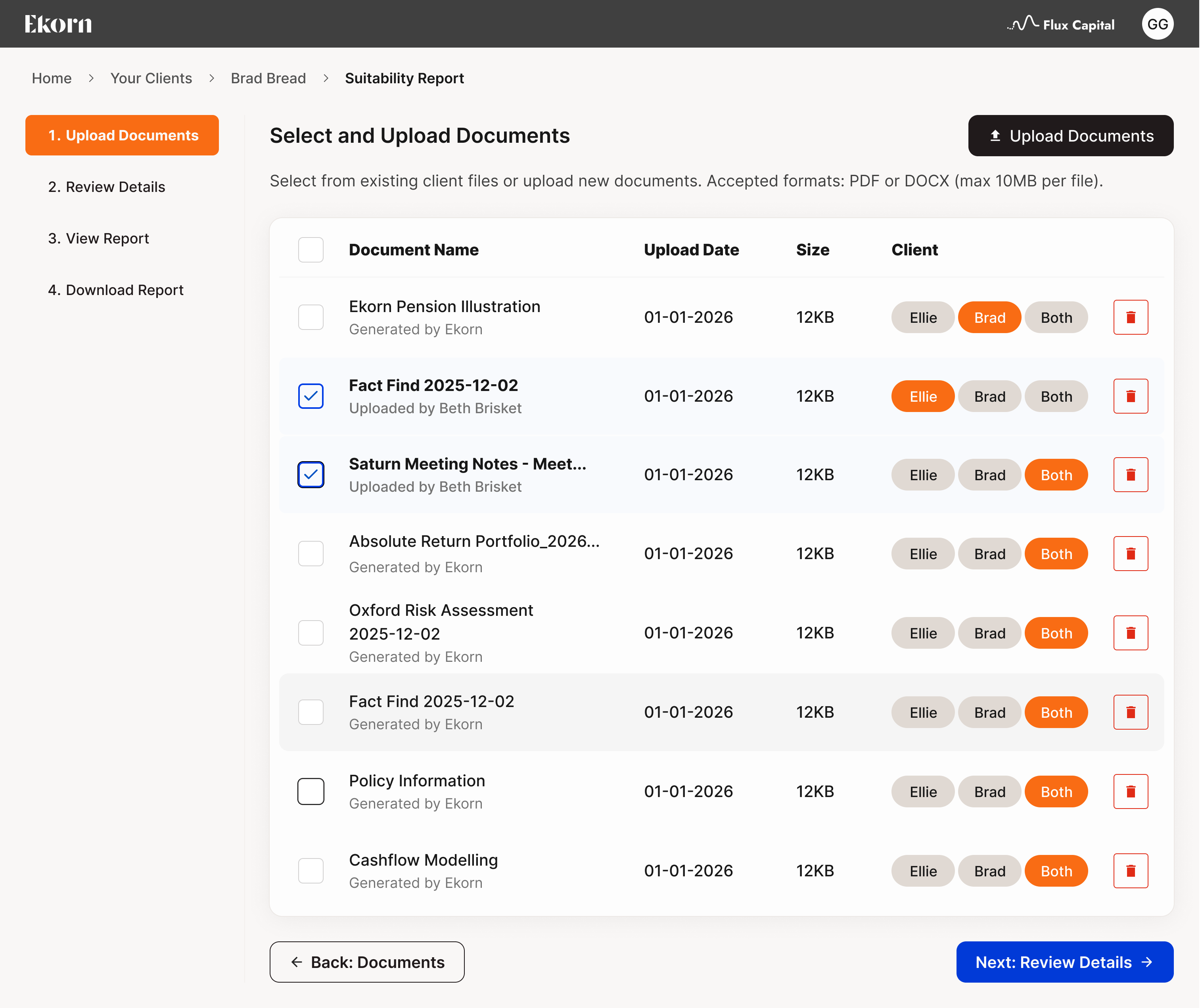 Ekorn suitability report — document upload step